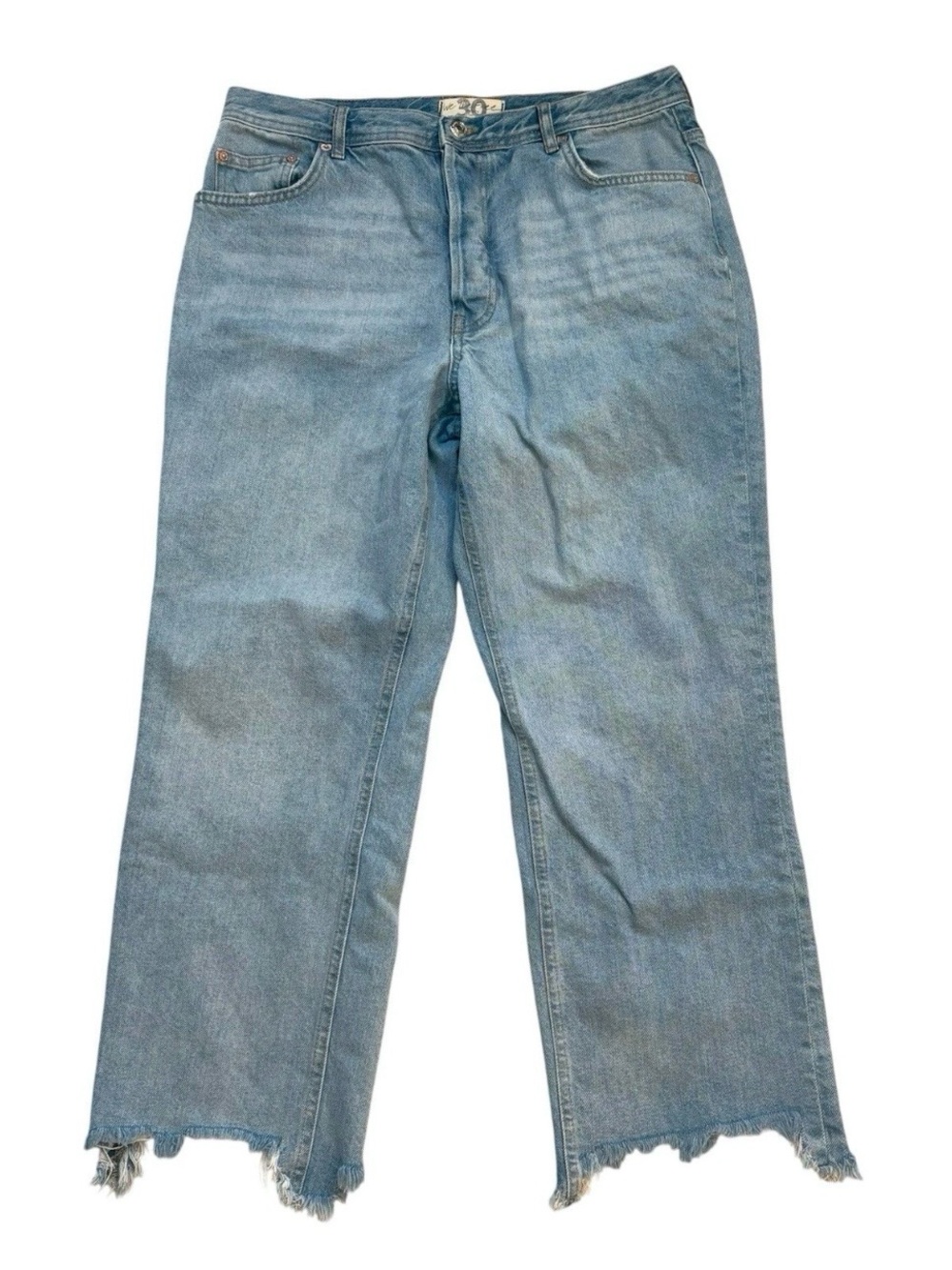 We The Free Jeans Straight Leg Frayed Raw Hem High Rise 30 Button Fly Boho Beach
